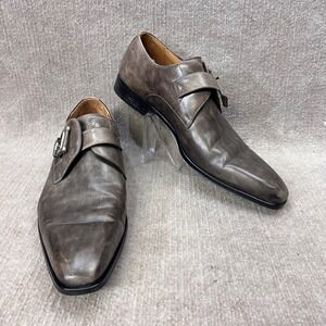 Magnanni Mens Marco II Monk Strap Dress Shoes Gray Leather Buckle Sz 12